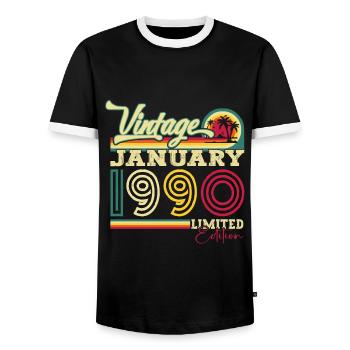 Né le 33 janvier 1990 Homme cadeau - T-shirt contrasté Homme - noir/blanc - Devant - AI Model Female 172 light (172cm) & AI Model Male 178 light (178cm)