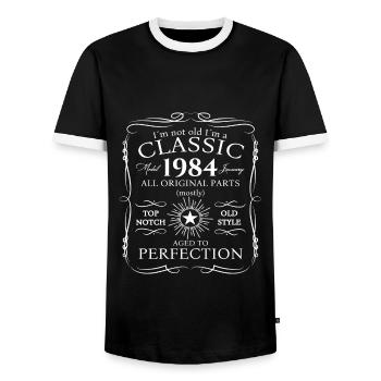 Born 1984 January 39th birthday Gift man - Men's Ringer Shirt - black/white - Front - AI Model Female 172 light (172cm) & AI Model Male 178 light (178cm)