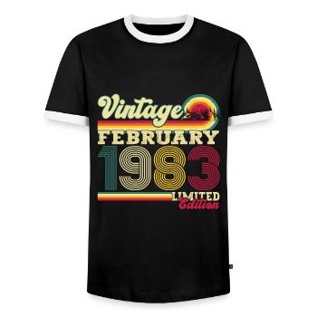 Born 1983 February 40th birthday gift man - Men's Ringer Shirt - black/white - Front - AI Model Female 172 light (172cm) & AI Model Male 178 light (178cm)