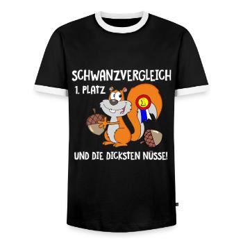 Eichhörnchen Schwanzvergleich - Männer Kontrast-T-Shirt - Schwarz/Weiß - Vorne - AI Model Female 172 light (172cm) & AI Model Male 178 light (178cm)