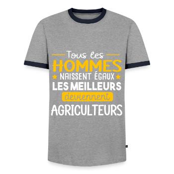Agriculteur Agriculture Fermier Humour Fête Pères - T-shirt contrasté Homme - gris/marine  - Devant - AI Model Female 172 light (172cm) & AI Model Male 178 light (178cm)