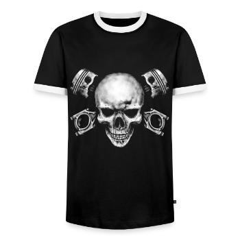 Moto Skull - Men's Ringer Shirt - black/white - Front - AI Model Female 172 light (172cm) & AI Model Male 178 light (178cm)