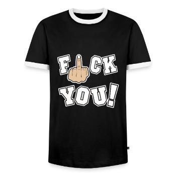 Fuck you tshirt Fuck you shirt - Men's Ringer Shirt - black/white - Front - AI Model Female 172 light (172cm) & AI Model Male 178 light (178cm)