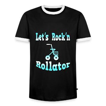Let's rock 'n' rollator birthday 40 50 60 - Men's Ringer Shirt - black/white - Front - AI Model Female 172 light (172cm) & AI Model Male 178 light (178cm)