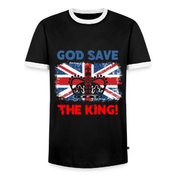 God save the King - Männer Kontrast-T-Shirt - Schwarz/Weiß - Vorne - AI Model Female 172 light (172cm) & AI Model Male 178 light (178cm)