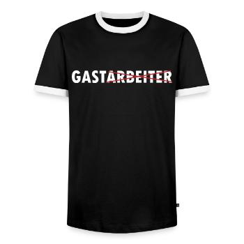 Lustige Arbeiter Sprüche über die Gastarbeiter - Männer Kontrast-T-Shirt - Schwarz/Weiß - Vorne - AI Model Female 172 light (172cm) & AI Model Male 178 light (178cm)