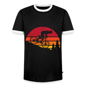 Retro MTB mountain bike bike - Men's Ringer Shirt - black/white - Front - AI Model Female 172 light (172cm) & AI Model Male 178 light (178cm)