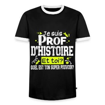Prof Professeur Histoire Métier Collège Lycée - T-shirt contrasté Homme - noir/blanc - Devant - AI Model Female 172 light (172cm) & AI Model Male 178 light (178cm)