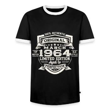 60. Geburtstag Mann Original März Jahrgang 1964 - Männer Kontrast-T-Shirt - Schwarz/Weiß - Vorne - AI Model Female 172 light (172cm) & AI Model Male 178 light (178cm)