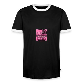Freya as a girl's name - Men's Ringer Shirt - black/white - Front - AI Model Female 172 light (172cm) & AI Model Male 178 light (178cm)