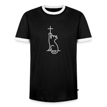 Les chats de compagnie chrétiens aiment Jésus être heureux - T-shirt contrasté Homme - noir/blanc - Devant - AI Model Female 172 light (172cm) & AI Model Male 178 light (178cm)