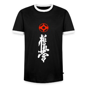 Kyokushin Kaikan Kanji T Shirt - Characters - Men's Ringer Shirt - black/white - Front - AI Model Female 172 light (172cm) & AI Model Male 178 light (178cm)