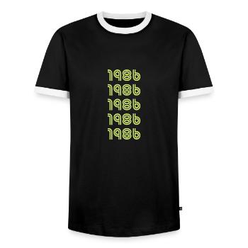 1986 - Men's Ringer Shirt - black/white - Front - AI Model Female 172 light (172cm) & AI Model Male 178 light (178cm)