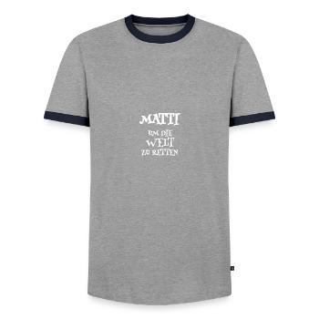 Gift for Matti - Men's Ringer Shirt - grey/navy  - Front - AI Model Female 172 light (172cm) & AI Model Male 178 light (178cm)
