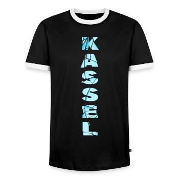 Kassel Germany City Font Skyline Home - Men's Ringer Shirt - black/white - Front - AI Model Female 172 light (172cm) & AI Model Male 178 light (178cm)