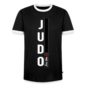 Judo Martial Art Black Belt Gym Dojo - Men's Ringer Shirt - black/white - Front - AI Model Female 172 light (172cm) & AI Model Male 178 light (178cm)