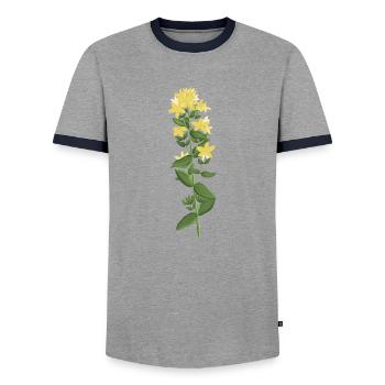 Yellow St. John's wort - Men's Ringer Shirt - grey/navy  - Front - AI Model Female 172 light (172cm) & AI Model Male 178 light (178cm)