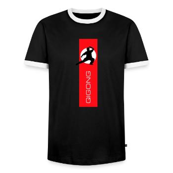 Drapeau Qigong - T-shirt contrasté Homme - noir/blanc - Devant - AI Model Female 172 light (172cm) & AI Model Male 178 light (178cm)