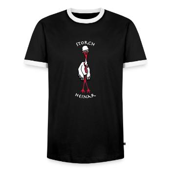 storchheinarcomic weisseSchrift helm - Männer Kontrast-T-Shirt - Schwarz/Weiß - Vorne - AI Model Female 172 light (172cm) & AI Model Male 178 light (178cm)