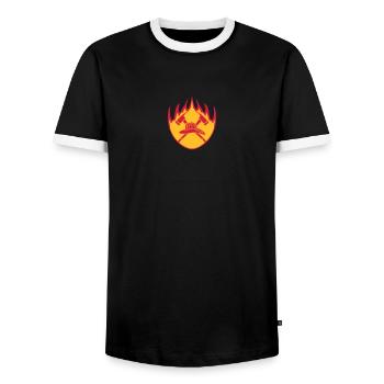 Fire flame helmet 2 axes logo - Men's Ringer Shirt - black/white - Front - AI Model Female 172 light (172cm) & AI Model Male 178 light (178cm)