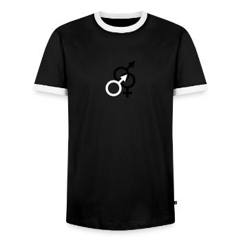 I AM A MAN and BI - Men's Ringer Shirt - black/white - Front - AI Model Female 172 light (172cm) & AI Model Male 178 light (178cm)