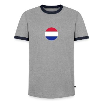 niederlande_rund_50 - Männer Kontrast-T-Shirt - Grau/Navy  - Vorne - AI Model Female 172 light (172cm) & AI Model Male 178 light (178cm)
