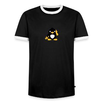 Fish And Beer Penguin - Men's Ringer Shirt - black/white - Front - AI Model Female 172 light (172cm) & AI Model Male 178 light (178cm)
