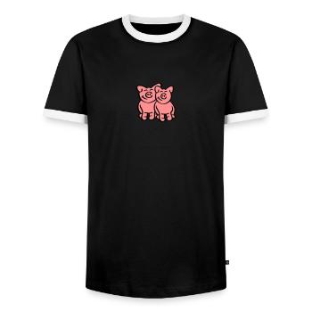Cute Pigs - Men's Ringer Shirt - black/white - Front - AI Model Female 172 light (172cm) & AI Model Male 178 light (178cm)