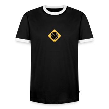 shield warning danger caution danger volleyball ro - Men's Ringer Shirt - black/white - Front - AI Model Female 172 light (172cm) & AI Model Male 178 light (178cm)