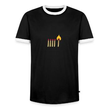 Streichholz Matchsticks Feuer Fire brennen burning - Men's Ringer Shirt - black/white - Front - AI Model Female 172 light (172cm) & AI Model Male 178 light (178cm)