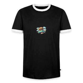 Burger Bus fliegt durch die Wolken - Männer Kontrast-T-Shirt - Schwarz/Weiß - Vorne - AI Model Female 172 light (172cm) & AI Model Male 178 light (178cm)