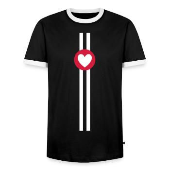 ★ couleurs de conception interchangeables ★ 2 lignes, cercle et coeur - T-shirt contrasté Homme - noir/blanc - Devant - AI Model Female 172 light (172cm) & AI Model Male 178 light (178cm)