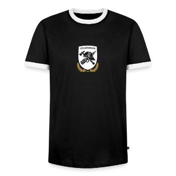 Feuerwehr Logo Wappenform - Männer Kontrast-T-Shirt - Schwarz/Weiß - Vorne - AI Model Female 172 light (172cm) & AI Model Male 178 light (178cm)