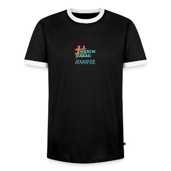 Hashtag Jennifer - Männer Kontrast-T-Shirt - Schwarz/Weiß - Vorne - AI Model Female 172 light (172cm) & AI Model Male 178 light (178cm)