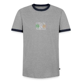2000 - Men's Ringer Shirt - grey/navy  - Front - AI Model Female 172 light (172cm) & AI Model Male 178 light (178cm)