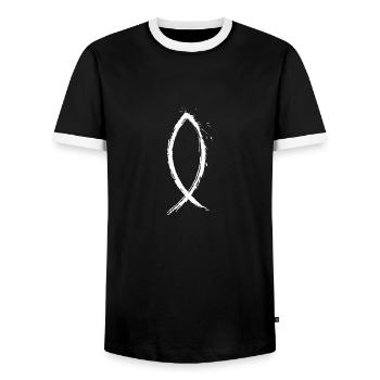 Le poisson-christ Jésus - T-shirt contrasté Homme - noir/blanc - Devant - AI Model Female 172 light (172cm) & AI Model Male 178 light (178cm)