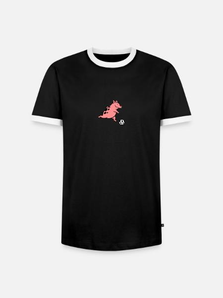Schwein spielt Fußball - Männer Kontrast-T-Shirt - Schwarz/Weiß