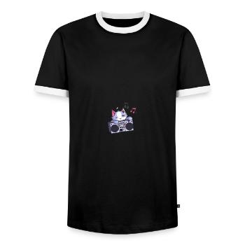 Hip Hop Beat Producer Retro Ghetto Blaster 1990s - Männer Kontrast-T-Shirt - Schwarz/Weiß - Vorne - AI Model Female 172 light (172cm) & AI Model Male 178 light (178cm)