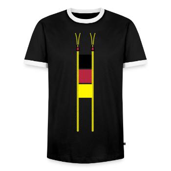 Double Zipper Deutschland - Männer Kontrast-T-Shirt - Schwarz/Weiß - Vorne - AI Model Female 172 light (172cm) & AI Model Male 178 light (178cm)