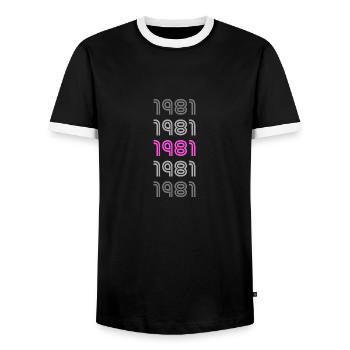 1981 - Men's Ringer Shirt - black/white - Front - AI Model Female 172 light (172cm) & AI Model Male 178 light (178cm)