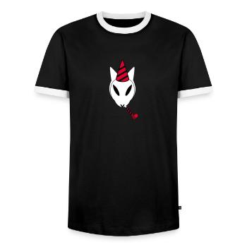 Partykuroeil - Men's Ringer Shirt - black/white - Front - AI Model Female 172 light (172cm) & AI Model Male 178 light (178cm)