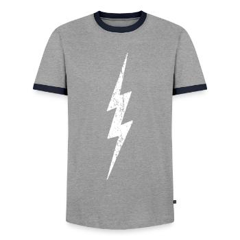 Lightning - Lightning Bolt - distressed - Men's Ringer Shirt - grey/navy  - Front - AI Model Female 172 light (172cm) & AI Model Male 178 light (178cm)