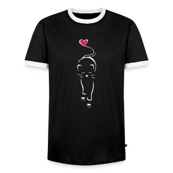 Katze Silhouette Herz Pfoten - Männer Kontrast-T-Shirt - Schwarz/Weiß - Vorne - AI Model Female 172 light (172cm) & AI Model Male 178 light (178cm)