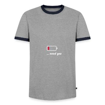 Batterie faible besoin de vous blanc - T-shirt contrasté Homme - gris/marine  - Devant - AI Model Female 172 light (172cm) & AI Model Male 178 light (178cm)