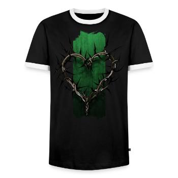 Dornenhingabe: Herzförmiger Dornenzweig - Männer Kontrast-T-Shirt - Schwarz/Weiß - Vorne - AI Model Female 172 light (172cm) & AI Model Male 178 light (178cm)