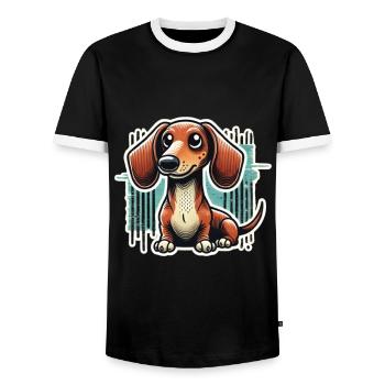 Cute Dachshund Comic Style Dachshund Dog - Men's Ringer Shirt - black/white - Front - AI Model Female 172 light (172cm) & AI Model Male 178 light (178cm)