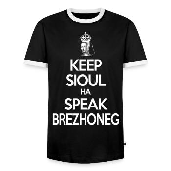 keepsioul-brezhoneg-gwenn - T-shirt contrasté Homme - noir/blanc - Devant - AI Model Female 172 light (172cm) & AI Model Male 178 light (178cm)