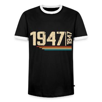 Vintage-Geburtstag 1947. Geburtstagsfeier 1947 - Männer Kontrast-T-Shirt - Schwarz/Weiß - Vorne - AI Model Female 172 light (172cm) & AI Model Male 178 light (178cm)