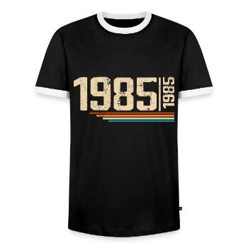 Millésime Anniversaire 1985 Fête Anniversaire 1985 - T-shirt contrasté Homme - noir/blanc - Devant - AI Model Female 172 light (172cm) & AI Model Male 178 light (178cm)