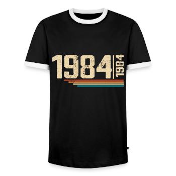 Vintage Anniversary 1984 Birthday Party 1984 - Men's Ringer Shirt - black/white - Front - AI Model Female 172 light (172cm) & AI Model Male 178 light (178cm)
